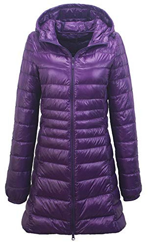Donna Giacche di Piuma con Cappuccio Giacche Piumino Lungo Ultra Leggero Packable Cappotto Invernali Viola 6XL