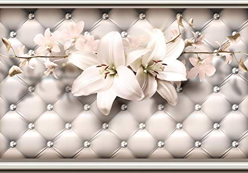 wandmotiv24 Fototapete Blumen Lilien Diamanten Polster Leder, XL 350 x 245 cm - 7 Teile, Wanddeko, Wandbild, Wandtapete, Wand Blumenranke M4628