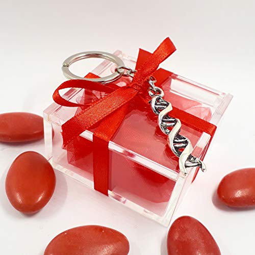 BOMBSINDY 12 Pendente Ciondolo Dna Nappina/Portachiavi per confezionare bomboniere Laurea biologia plexiglass, Sacchetto (Kit plexiglass, con Portachiavi)