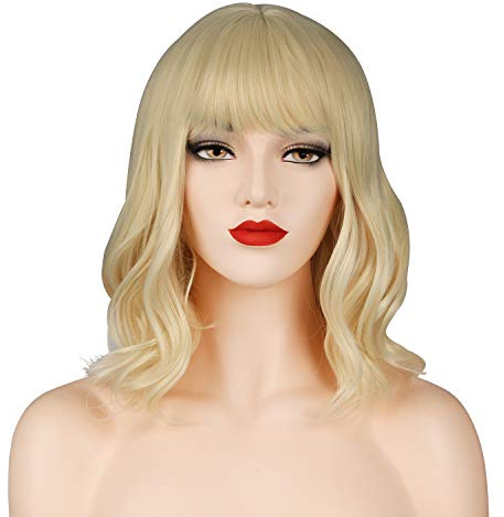 OKVGO Kurze, lockige Bob-Perücke mit Perückenkappe für Damen, für Cosplay, Party und Alltag, Hellblond