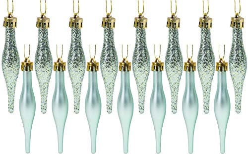 Christmas Concepts® Pack Of 15-8.5cm, 85mm (3.4) Droplet Baubles - Matte & Glitter Design - Christmas Baubles (Mint Green)