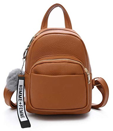 Katech Rucksack Damen Schultertasche Casual wasserdichte Schultasche Daypack Damen Kleinen Rucksack Mädchen Schultaschen Handtasche mit Pom Pom Ball (Braun)
