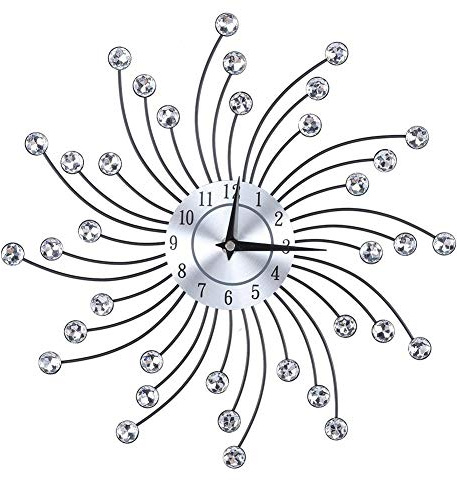MAGT Bling Bling Wanduhr, Funkelnde Bling Metallic Silber Blumenförmige Wanduhr für das Büro im Wohnzimmer Freunde und Familie(Gebogene Blume)