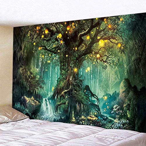Lsimeru Fantasy Forest Wandteppich Baum Des Lebens 180x230 Grün Wandbehang Wald Psychedelic Nacht Weed Dschungel Wandtücher Wantuch Tapestry Wandkunst Schlafzimmer Deko