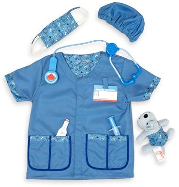Melissa & Doug Vet Costume, Pretend Play Dress Up (9-Pc) Jacket, Stethoscope, Mask & Accessories, Role Play Toys for Kids 3+
