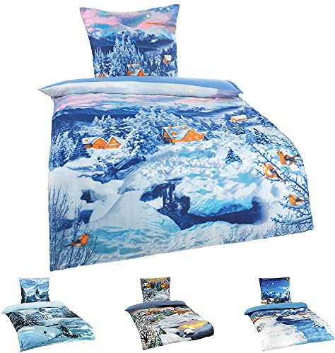 Niceprice Winter Flausch Fleece Microfaser Bettwäsche, Winterlandschaft Motive, 4tlg. Winterhimmel , 1 Stück , 135x200