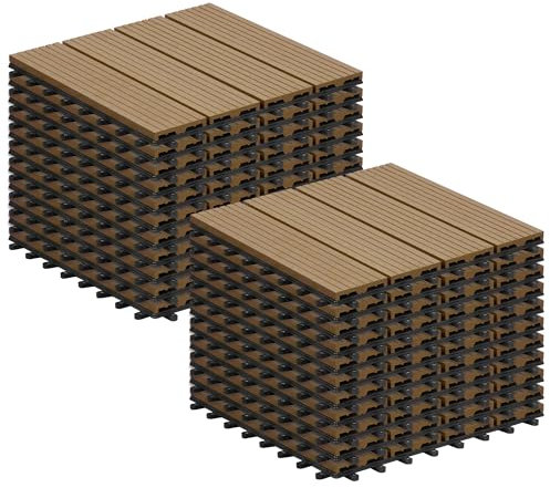 Laneetal WPC Fliesen 22er Set für 2 m², für Außen Terrasse Balkon, Terrassenfliesen Klicksystem 30x30 cm, Hellbraun