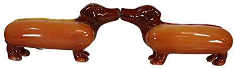 Ebros Kissing Hot Dog Sausage Wiener Dachshunds Couple In Ketchup And Mustard Salt Pepper Shakers Ceramic Magnetic Figurine Set 4.75L
