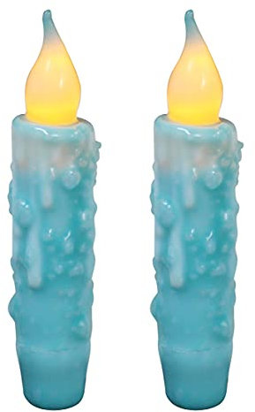 CVHOMEDECO. Real Wax Hand Dipped Battery Operated LED Timer Taper Candles Rustic Primitive Flameless Lights Decor, 4.75 Inch, Teal, 2 PCS in a Package