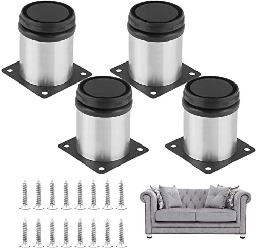 Qjaiune Verstellbare Möbelbeine, 80 mm, Sofabeine, 4 Stück, 5,1 cm Durchmesser, rund, Edelstahl, Metall, Schrankfüße, Couchfuß, Ersatz für Stuhl, Kommode und Couchtisch, DIY (Silber)