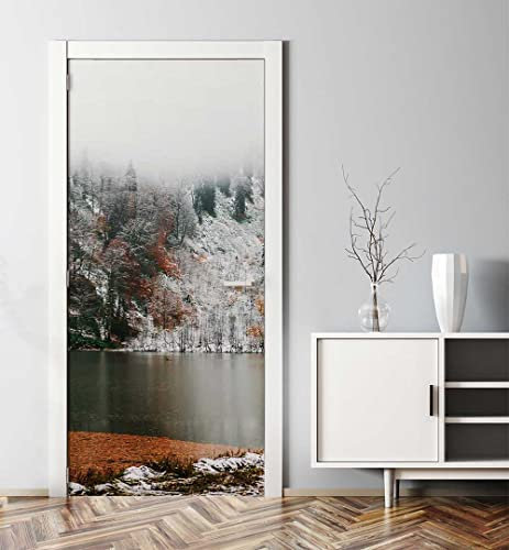 MyMaxxi - Tür bekleben mit Türtapete Türposter Türfolie Selbstklebend 90x200 Blick auf Kargol - Tür verschönern Türaufkleber Türklebefolie See Berg Schnee rot