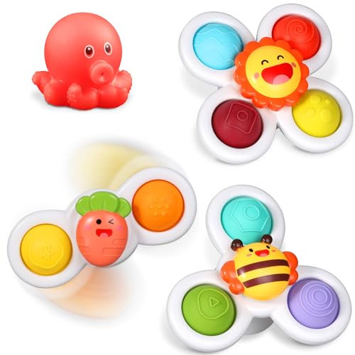 ECHOCUBE Jouets Rotatifs à Ventouse, 3 Pcs Spinner Jouets Sensoriels Éducatifs, Jouets Ventouse Spinner, Jouets de Bain à Ventouse pour Enfants Garçons et Filles