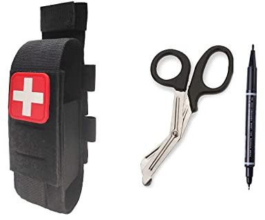 Tactical Tourniquet Pouch Holder TQ Tourniquet Case Trauma Medical Shear Pouch with Shears and Pen(Back Set)