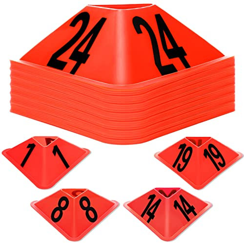 Cindeer Sportkegel mit nummerierten Fußball-Verkehrskegeln, Kunststoff, moderner Sport-Trainingsmarker, Orange, 24 Stück