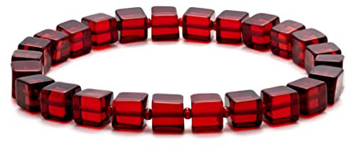 Amber by Mazukna - Armband für Damen und Herren, 17 cm langes Stretch-Perlenarmband aus Edelsteinen mit Bernstein-Nugget-Perlen