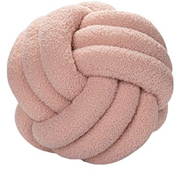 RENXR Knotenkissen, rund, 27,9 cm, Lammwolle, Knoten, Ballkissen, Heimdekoration, Kissen, handgefertigt, geknotet, für Couch, Bett, Auto, Büro… (Rose)