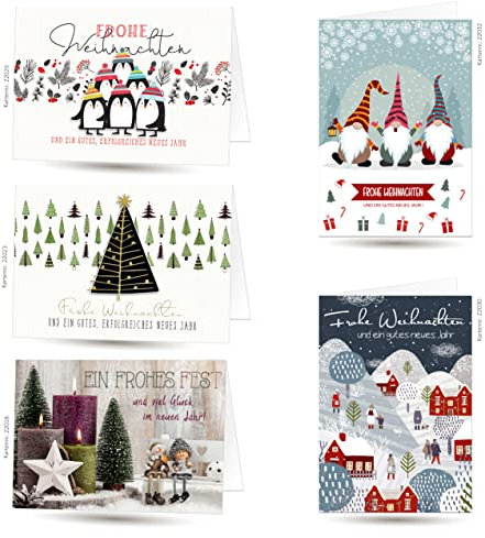 Weihnachtskarten Klappkarten Set mit Briefumschlag. Format 17x12 cm (nicht das kleinere A6 Format) (10 Stück)