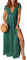 QUNERY Robe Longue Femme Ete Robe de Plage Manches Courtes Robe D'été Casual col en V Taille Haute Robe Cocktail Demoiselle d'honneur Mariage Fête Aniversaire Vert XL