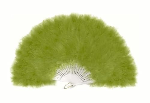 FANSOF.FANS Marabou Feather Hand Fan 45cm, Fancy Dress Wedding Party Favour Gift Outdoor Vintage Dance Photoshoot (Olive Green)