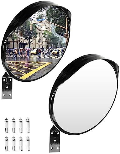 QWORK® 2er Set Konvexspiegel Verkehrsspiegel Sicherheitsspiegel für Einfahrten, Lagerhallen, Garagen und Büros, Ø30cm 130°-Wölbung, Halterung und Schrauben Enthalten