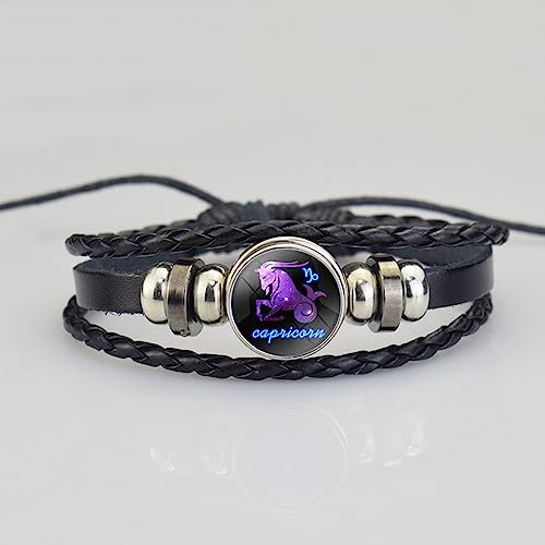 LODMLOER Steinbock Mode-Sternbild-Armband – Männer 12 Sternzeichen Geflochtenes Leder-Perlenarmband, Geburtstagsschmuck, Beste Freundin, Geschenk-Accessoires, Steinbock