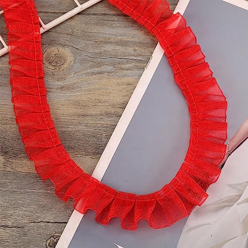 5 Yards 2.5 cm Spitzenband Gerafftes Rüschen Spitzenborte Elastisches Stoff Spitzenbesatz,Vintage Spitze-Borten Deko,für DIY Nähen Handwerk Hochzeit Deko Scrapbooking Geschenkverpackung,Rot