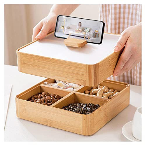 Wooden Divided Serving Tray With Lid 4 Section Hot Pot Food Plates Nut Candy Snack Storage Organizer Container Fruit Dish Sushi Plate Coffee Table Tray Wood color