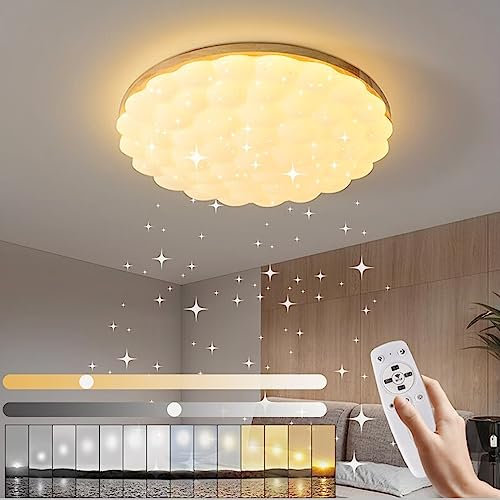 ANKBOY Holz Deckenlampe LED Sternenhimmel 50cm, Schlafzimmer Deckenleuchte Fernbedienung Dimmbar 3000-6500K, 36W Schlafzimmerlampe Modern Deckenbeleuchtung Runde
