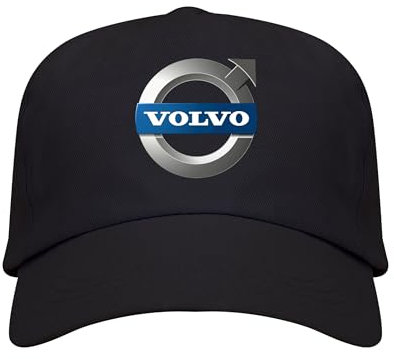 Genérico Schwarze Kappe mit Volvo-Logo für Herren, 5 Paneele, 100 Baumwolle, 340 g/m², Schwarz , One size