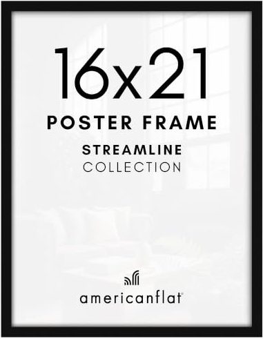 Americanflat 16x21 Picture Frame with Polished Plexiglass - Streamline Collection - Thin Border Picture Frame for Wall Display - Hanging Hardware Included - Black
