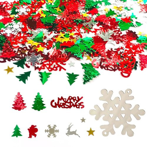 Ellxen Tischdeko Weihnachten Confettis,Confettis pour Deco Weihnachten,TischKonfetti,Neujahr Weihnachtsbaum,Schneeflocken Konfetti,Party Dekoration,DIY,Weihnachten Basteln