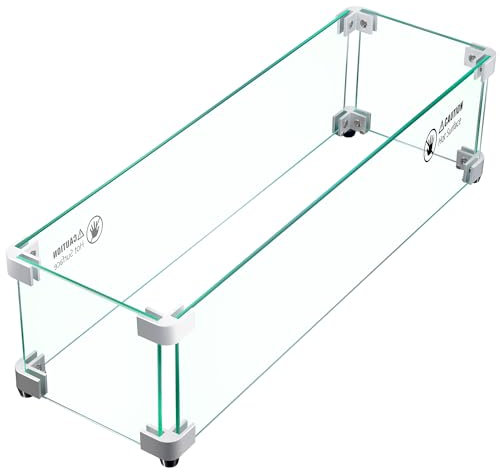 Pariplus Protection contre le vent de foyer – 59,7 x 19,1 x 16,5 cm – Protection contre le vent en verre pour brasero rectangulaire d'extérieur, verre trempé épais et durable avec supports d'angle en