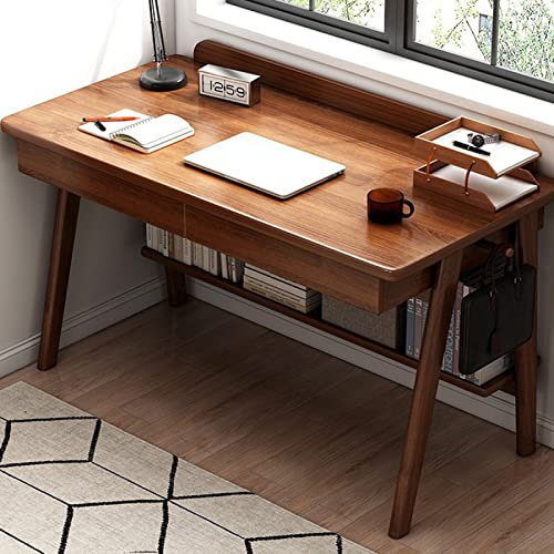 SZITW Schreibtisch, Heimarbeitsplatz, Computertisch, Mid-Century Modern Walnuss-Schreibtisch mit 2 Schubladen und Ablagen (47 Zoll, Walnuss)