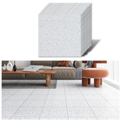 VEELIKE PVC Bodenbelag Marmoroptik Weiß Grau Marmor Vinyl Fliesen Fliesenaufkleber Boden Vinylboden Selbstklebend Bodenfliesen Klebefliesen Boden Badezimmer Wasserfest 1.5mm 30cm×30cm 12 Stück