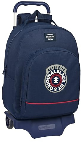 Blackfit8 Authentic Kinderrucksack Modell 305 mit Trolley 905, recycelbarer Stoff, ideal für Kinder unterschiedlichen Alters, bequem und vielseitig, 32 x 15 x 42 cm, Marineblau, marineblau, Estándar,