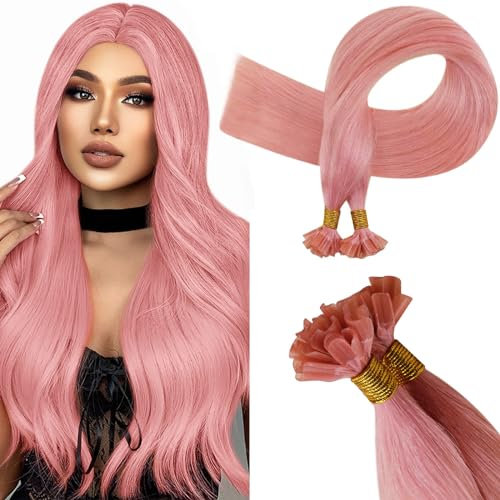 RUNATURE Bonding Extensions Echthaar Rosa 40cm Menschliches Haar Extensions Echthaar Bondings Rosa U Tip Extensions Echthaar Gerade Haarverlängerung 20g #Pink
