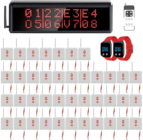 WNKRUN Kabelloses Notrufsystem für ältere Menschen, Pager-System für Pflegekräfte mit 1 Display-Host, 40 Tasten mit Kordelzug, geeignet für ältere Menschen und Krankenhäuser