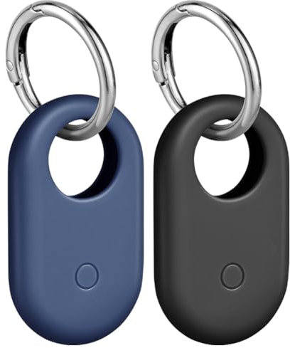 Ainiv 2PCS Hülle für Samsung Galaxy SmartTag 2 mit Schlüsselanhänger, GPS Tracker Anhänger Schutzhülle für Kinder, Hund, Katzen, Koffer, Schlüssel, Fahrrad (Schwarz + Dunkelblau)