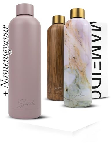 MAMEIDO Edelstahl Trinkflasche personalisiert 750ml - auslaufsichere Trinkflasche mit Namen, personalisertes Geschenk (Powder Blush, 0,75l)