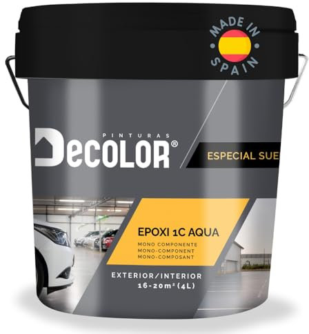 PINTURAS DECOLOR Pintura de Resina Epoxi Monocomponente Al Agua. Protege y Decora Suelos de Hormigón, Garajes, Terrazas, Pistas Deportivas. Exterior/Interior. 4 Litros ROJO OXIDO RAL 3009