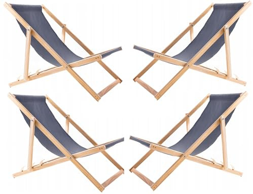 WOODOK 4-er Liegestuhl Set aus Buchenholz Strandstuhl Sonnenliege Gartenliege für Strand, Garten, Balkon und Terrasse Liege Klappbar bis 120kg (Grau)