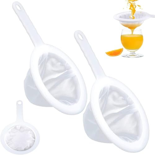2 Stück Sieb Fein, Feines Sieb Mit Griff 200/400 Mesh Haarsieb, Küche Netzsieb, Nylon Fein Sieb, Lebensmittel Feines Sieb, Ultrafeines Netzsieb Trichterfilte Haushaltssieb für Saft, Milch, Kaffee