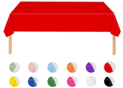 MORAINJAY Mantel de fiesta, mantel rojo para cumpleaños, 137 x 274 cm, mantel de fiesta, decoración de mesa de color sólido para fiestas, bodas, picnics, suministros de fiesta rojos para 16 invitados