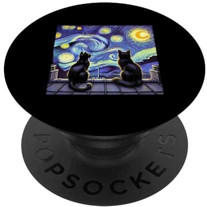 Starry Night Rendition Vincent Van Gogh - Two Black Cats PopSockets mit austauschbarem PopGrip