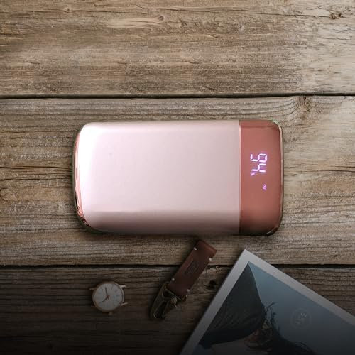 Batterie Externe 10000mAh Affichage LED et Lampe, Batterie Externe Slim, Batterie Externe Charge Rapide, Chargeur Externe, Power Bank, pour Samsung, iPad etc (Rose)