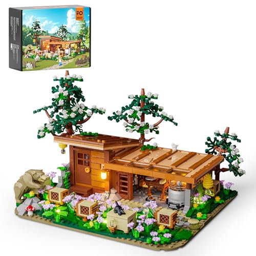 FUNWHOLE Ferme à Abeilles - Ensemble de Briques Éclairées Cottage des Abeilles Atelier du Miel Collection 1274 Pièces pour Adultes et Adolescents