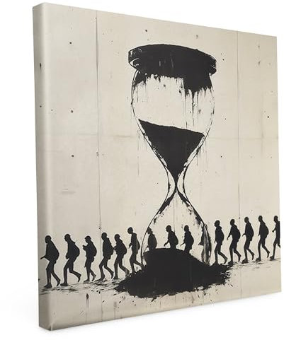 Banksy Motive - Wandbild auf Leinwand – Keilrahmen bedruckt - matter Kunstdruck – Graffiti – Street Art – 2cm Holzrahmen - Im Sanduhrwerk, Quadratisch (80x80 cm)