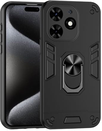 BORYA Funda para Tecno Spark Go 2024/Spark 20C/Spark 20, Antigolpes Suave Silicona Ultradelgado TPU + PC Carcasa, Anticaída Grado Militar Estuche. Caso con Magnético Metal Soporte. Negro