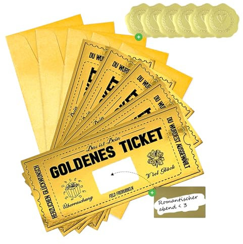 Rehecher 5 pcs goldenes ticket,gutscheine zum selber ausfüllen,rubbellose selber machen,gutscheinkarten zum selbstausfüllen,Goldenes Ticket mit Umschlag,Geschenk Idee für Freundin,Mama,Kind