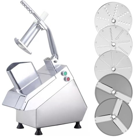 CVS Commercial Vegetable Cutter Electric Machine Veggie Slicer Food Processor 750W 5 Blades 300RPM Commercial Vegetable Chopper (3 Slicing Discs, 2 Shredding Discs) Slice Thickness (2~10mm)
